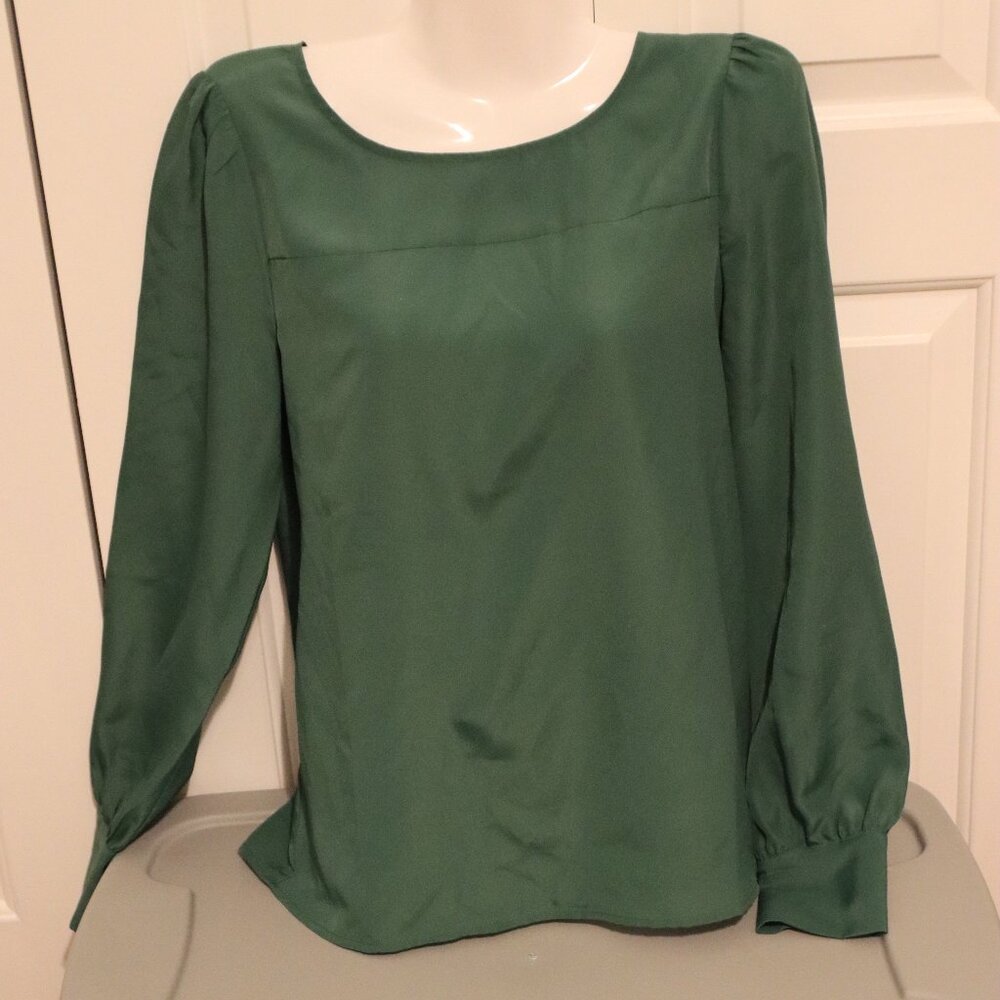 J. Crew Small  Puff Long sleeve Blouse Keyhole Back Green